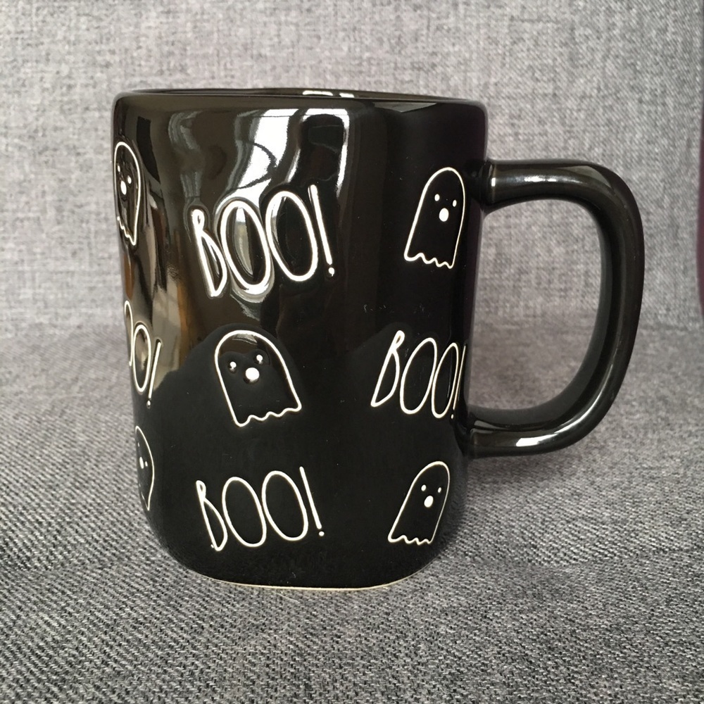 Rae Dunn Ghost and BOO! Coffee Mug, Black, White, 16 oz